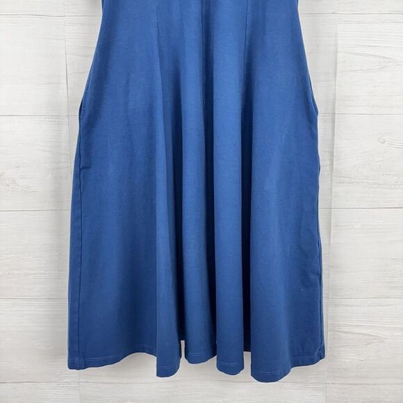 eShakti Midi Dress Size M Blue Fit Flare Asymmetric Puff Sleeve Jersey Cotton - Picture 5 of 14